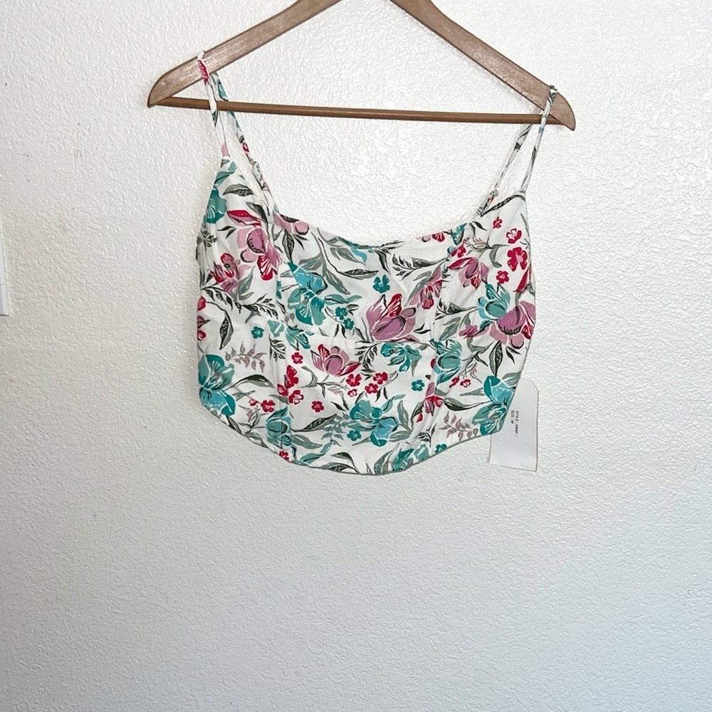 Midnight Sky juniors floral crop tank top smocked back and adjustable straps